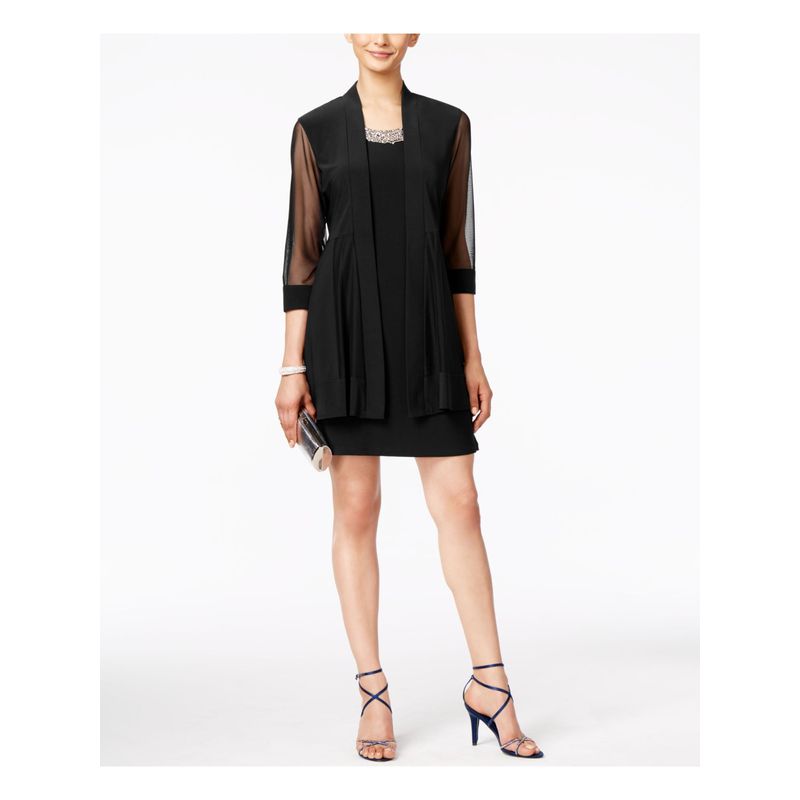 Nwt R&M Richards Womens Black 3/4 Sleeve Evening Duster Top Petites 6p